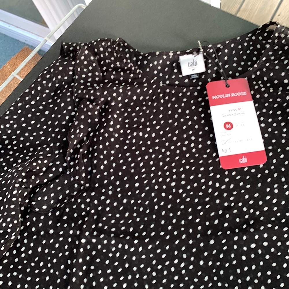 CAbi Black and White Polka Dot Blouse